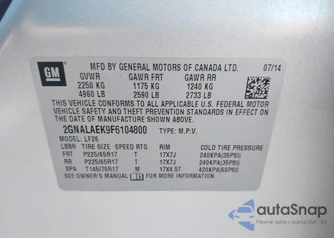 2015 Chevrolet Equinox Ls from USA, damaged, VIN 2GNALAEK9F6104800